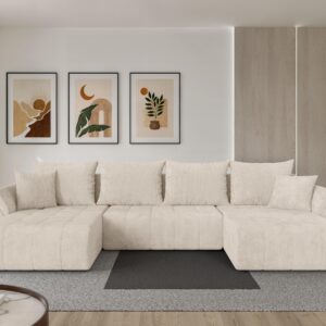 wohnli-moebel-suche-800002084609-1 WOHNLANDSCHAFT mit Schlaffunktion und Bettkasten TOKO-U 378x194x86 Beige Cord Textil ALTDECOR Möbel > Sofas & Couches > Wohnlandschaften > Wohnlandschaften U-Form Beige