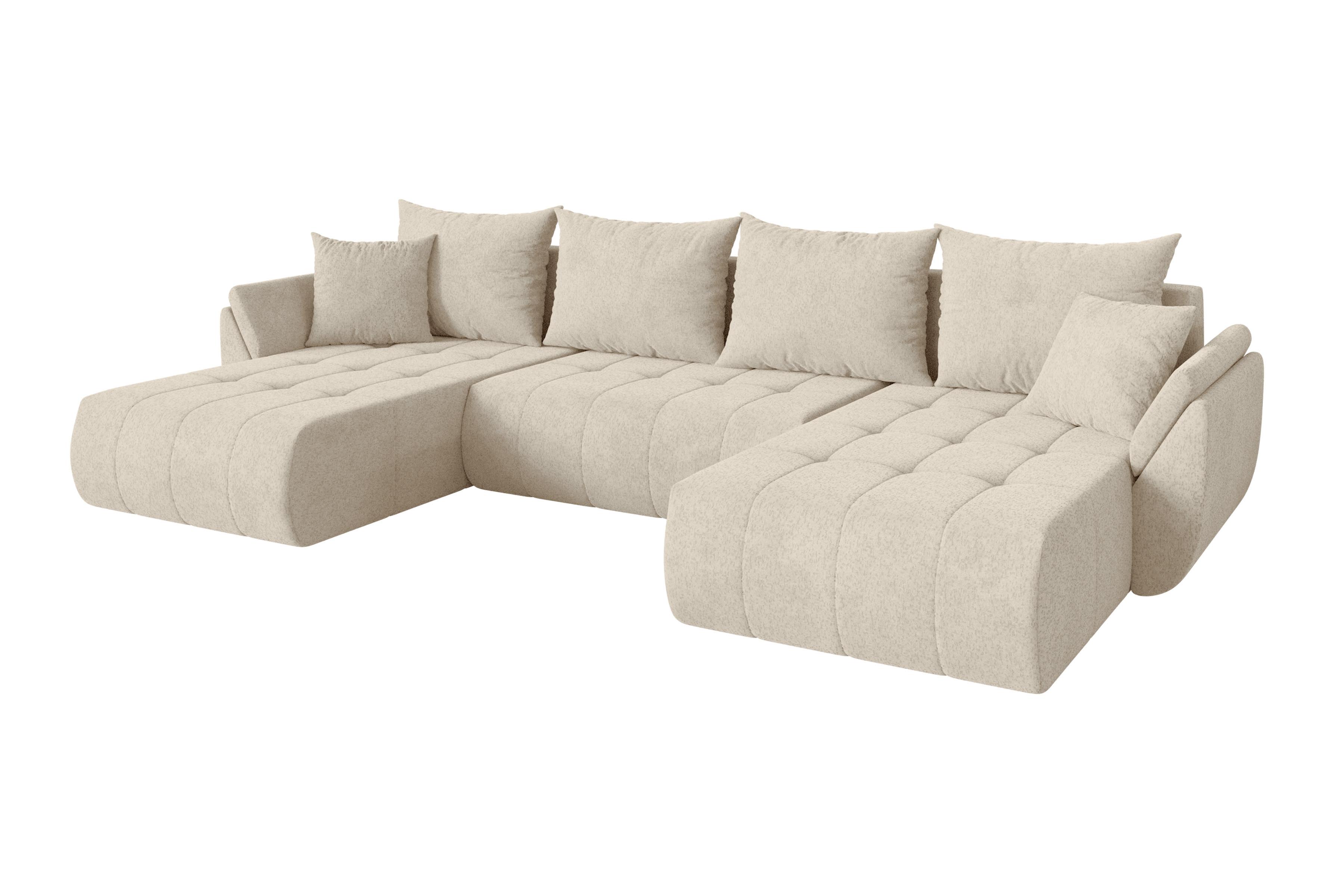 Wohnli Möbelsuche - WOHNLANDSCHAFT mit Schlaffunktion und Bettkasten TOKO-U 378x194x86 Creme Velours