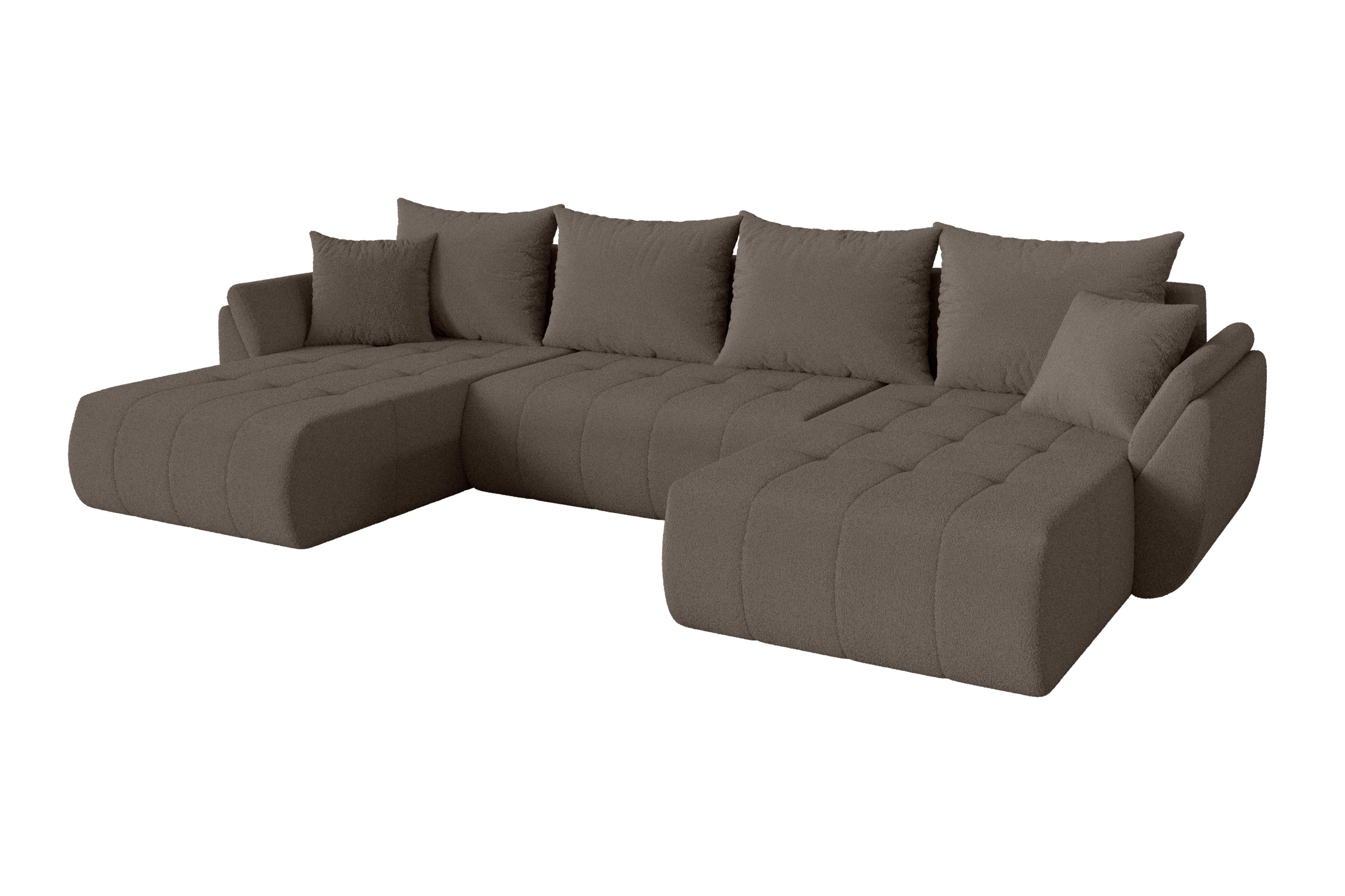 Wohnli Möbelsuche - WOHNLANDSCHAFT mit Schlaffunktion und Bettkasten TOKO-U 378x194x86 Braun Bouclé