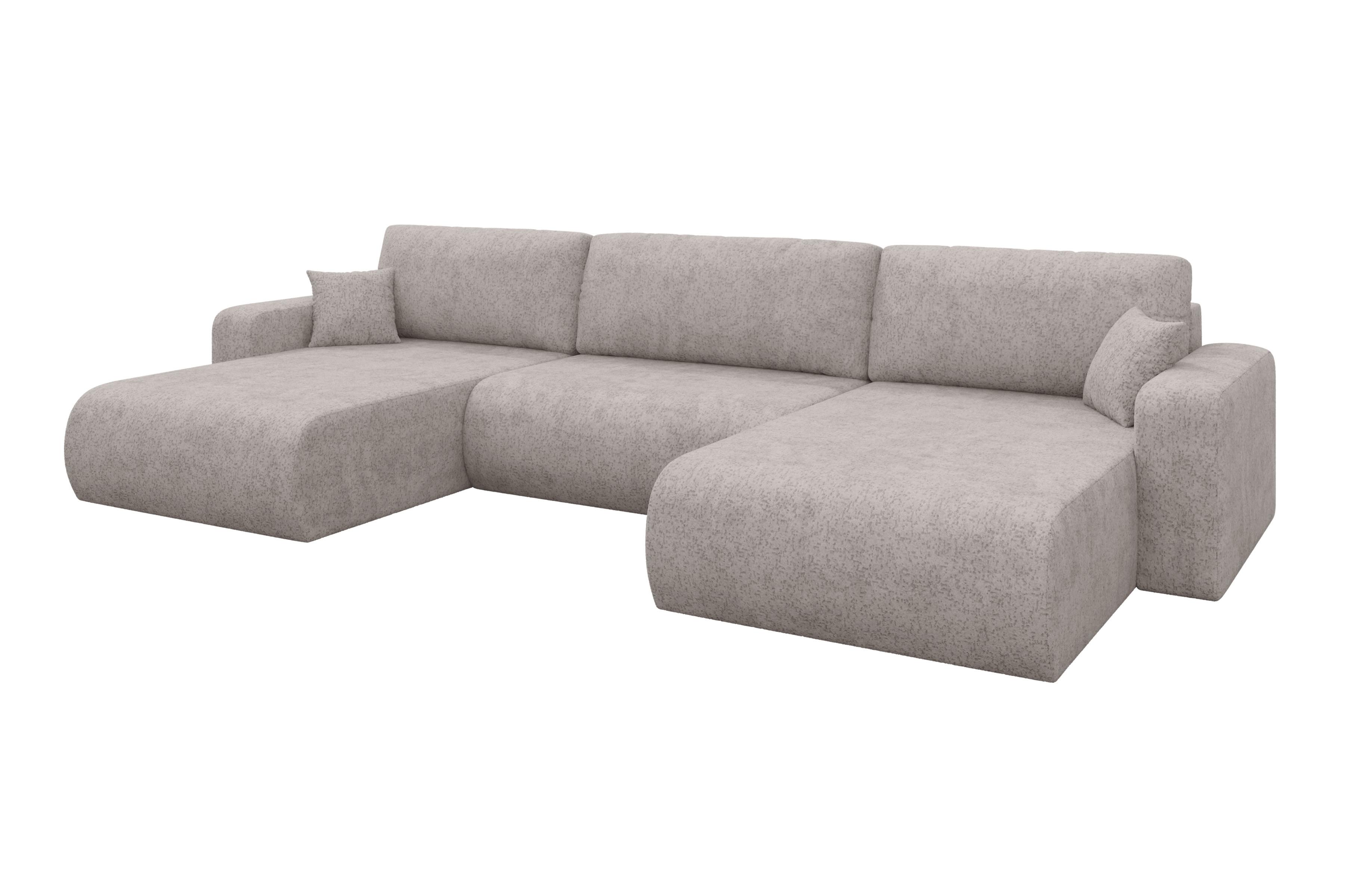 Wohnli Möbelsuche - WOHNLANDSCHAFT mit Schlaffunktion und Bettkasten BERY-U 377x193x88 Hellgrau Velours