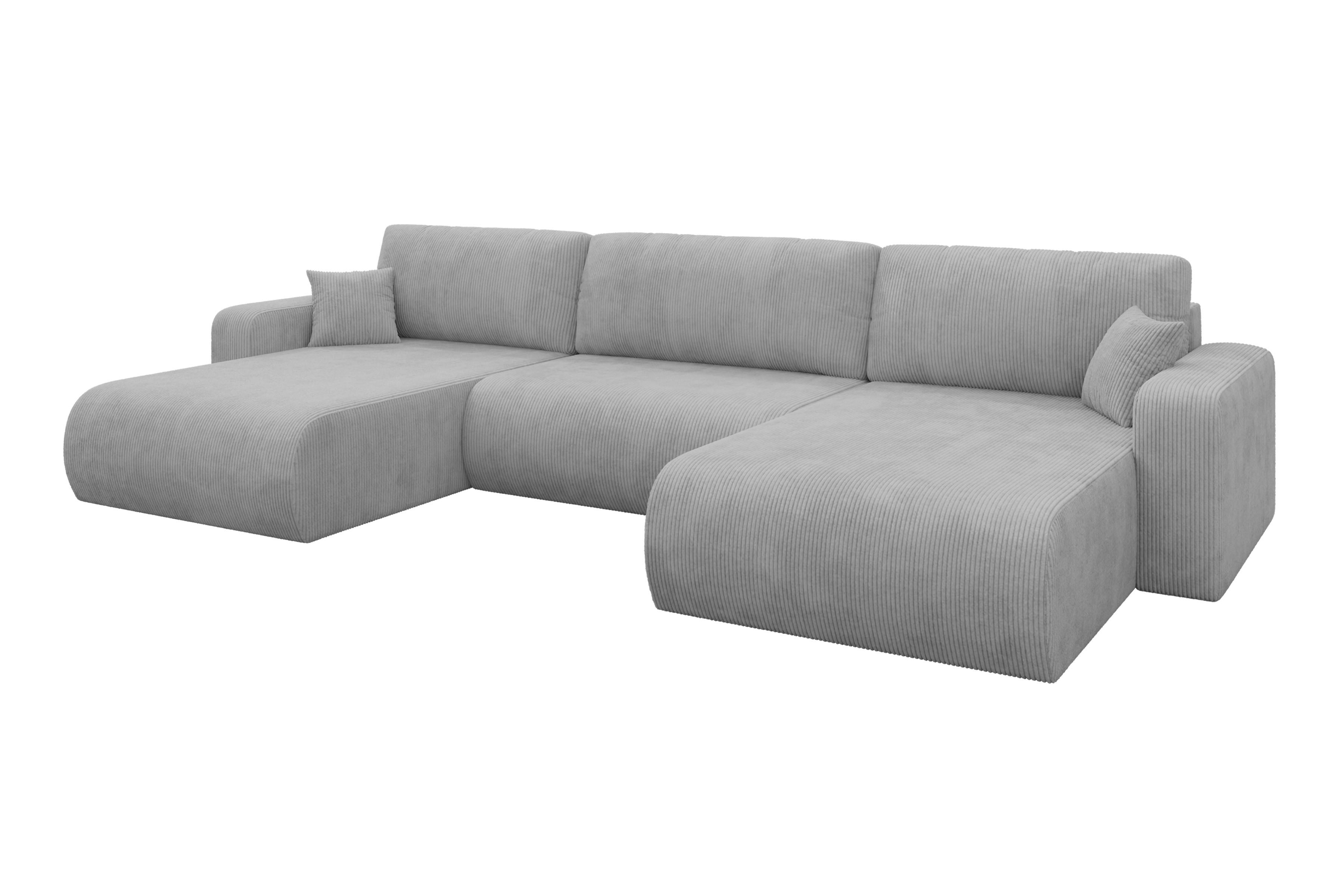 wohnli-moebel-suche-800002085786 Wohnli Möbelsuche - WOHNLANDSCHAFT mit Schlaffunktion und Bettkasten BERY-U 377x193x88 Grau Cord