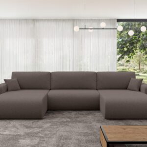 wohnli-moebel-suche-800002085836-1 WOHNLANDSCHAFT mit Schlaffunktion und Bettkasten BERY-U 377x193x88 Braun Bouclé Textil ALTDECOR Möbel > Sofas & Couches > Wohnlandschaften > Wohnlandschaften U-Form Braun