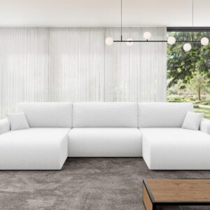 wohnli-moebel-suche-800002085858-1 WOHNLANDSCHAFT mit Schlaffunktion und Bettkasten BERY-U 377x193x88 Weiß Bouclé Textil ALTDECOR Möbel > Sofas & Couches > Wohnlandschaften > Wohnlandschaften U-Form Weiß