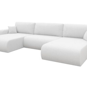 wohnli-moebel-suche-800002085858 Wohnli Möbelsuche - WOHNLANDSCHAFT mit Schlaffunktion und Bettkasten BERY-U 377x193x88 Weiß Bouclé