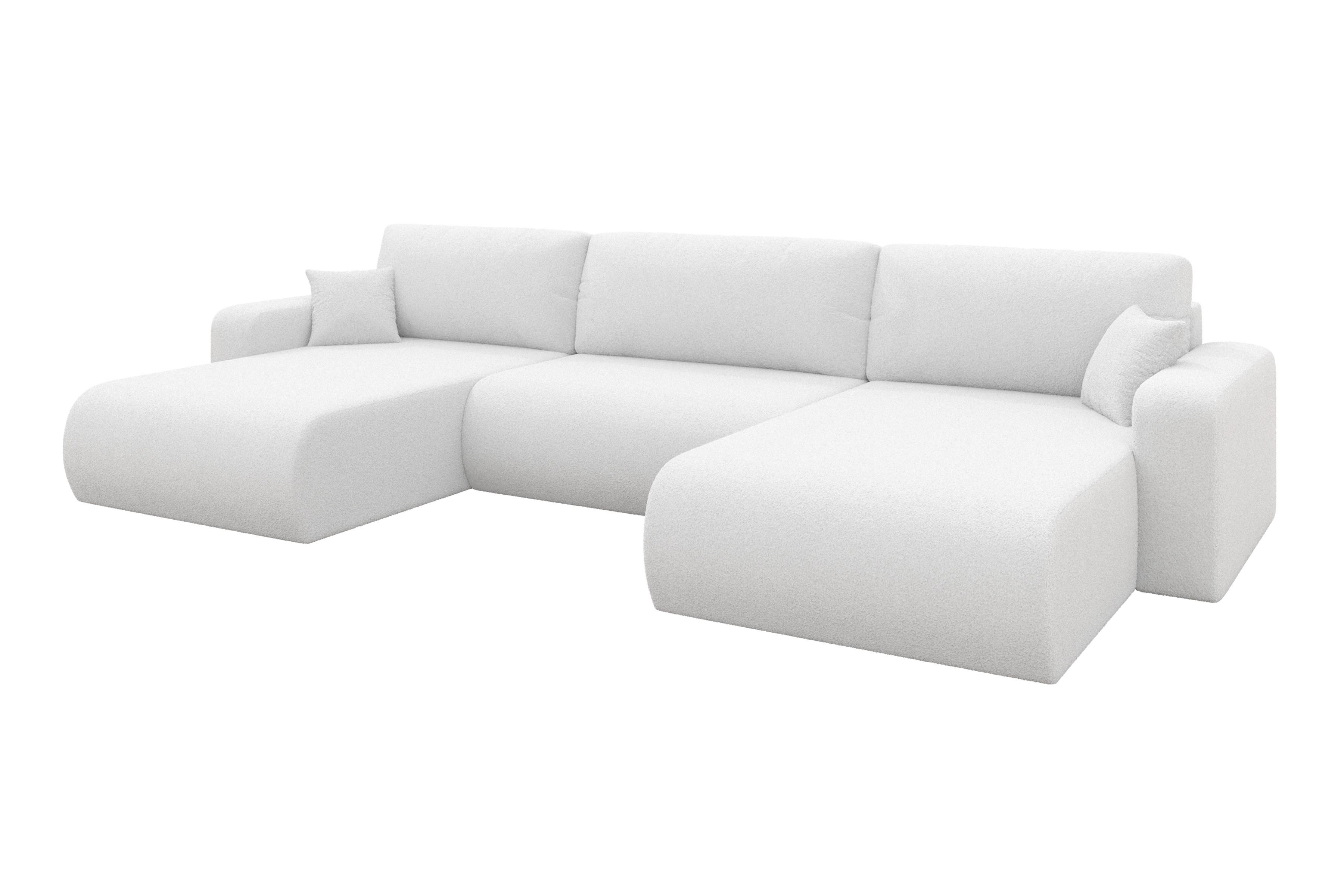 wohnli-moebel-suche-800002085858 Wohnli Möbelsuche - WOHNLANDSCHAFT mit Schlaffunktion und Bettkasten BERY-U 377x193x88 Weiß Bouclé