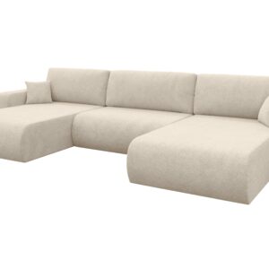 wohnli-moebel-suche-800002085870 Wohnli Möbelsuche - WOHNLANDSCHAFT mit Schlaffunktion und Bettkasten BERY-U 377x193x88 Creme Velours