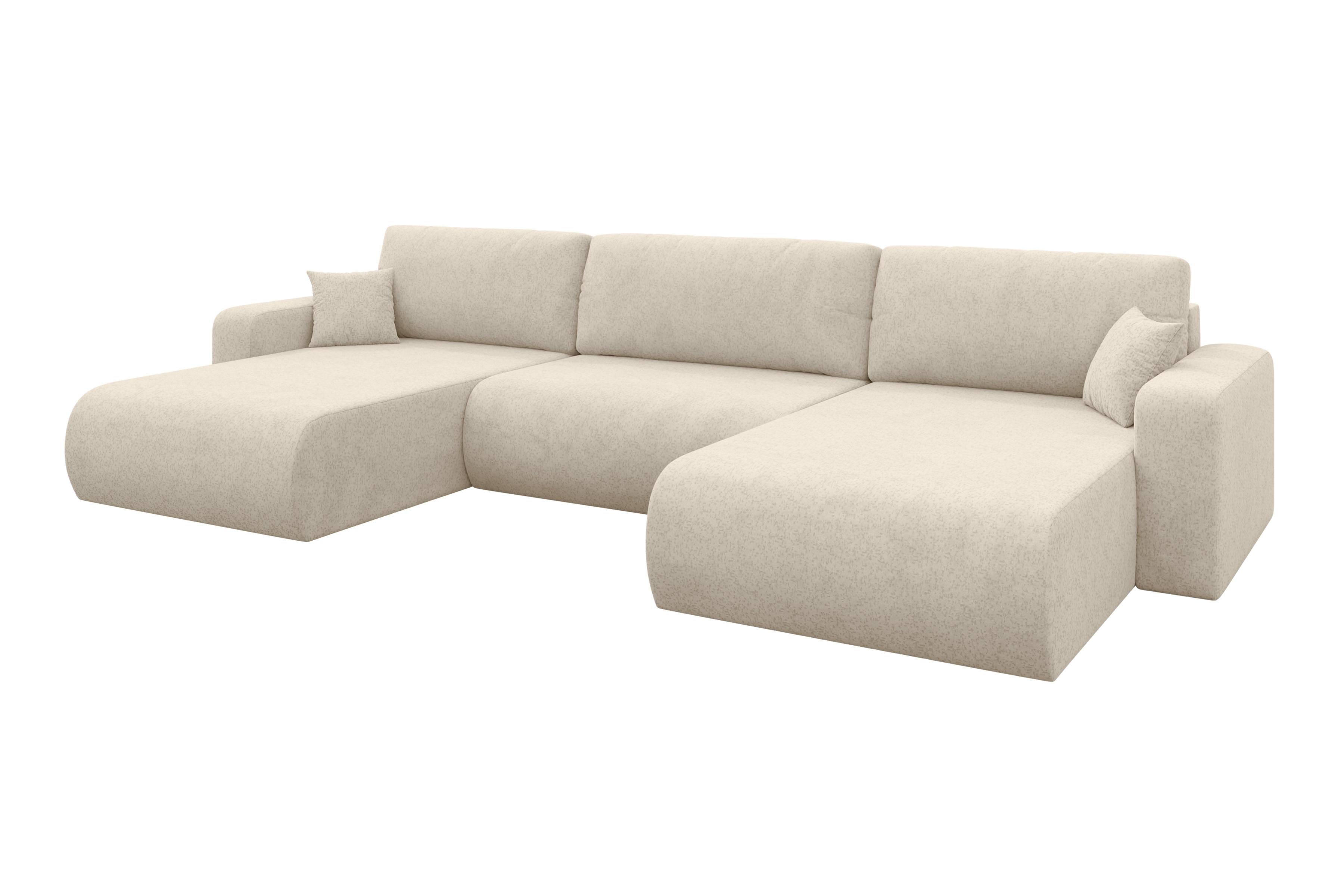 wohnli-moebel-suche-800002085870 Wohnli Möbelsuche - WOHNLANDSCHAFT mit Schlaffunktion und Bettkasten BERY-U 377x193x88 Creme Velours