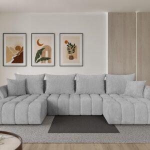 WOHNLANDSCHAFT mit Schlaffunktion und Bettkasten TOKO-U-v1 378x194x86 Grau Cord Textil ALTDECOR Möbel > Sofas & Couches > Wohnlandschaften > Wohnlandschaften U-Form Grau