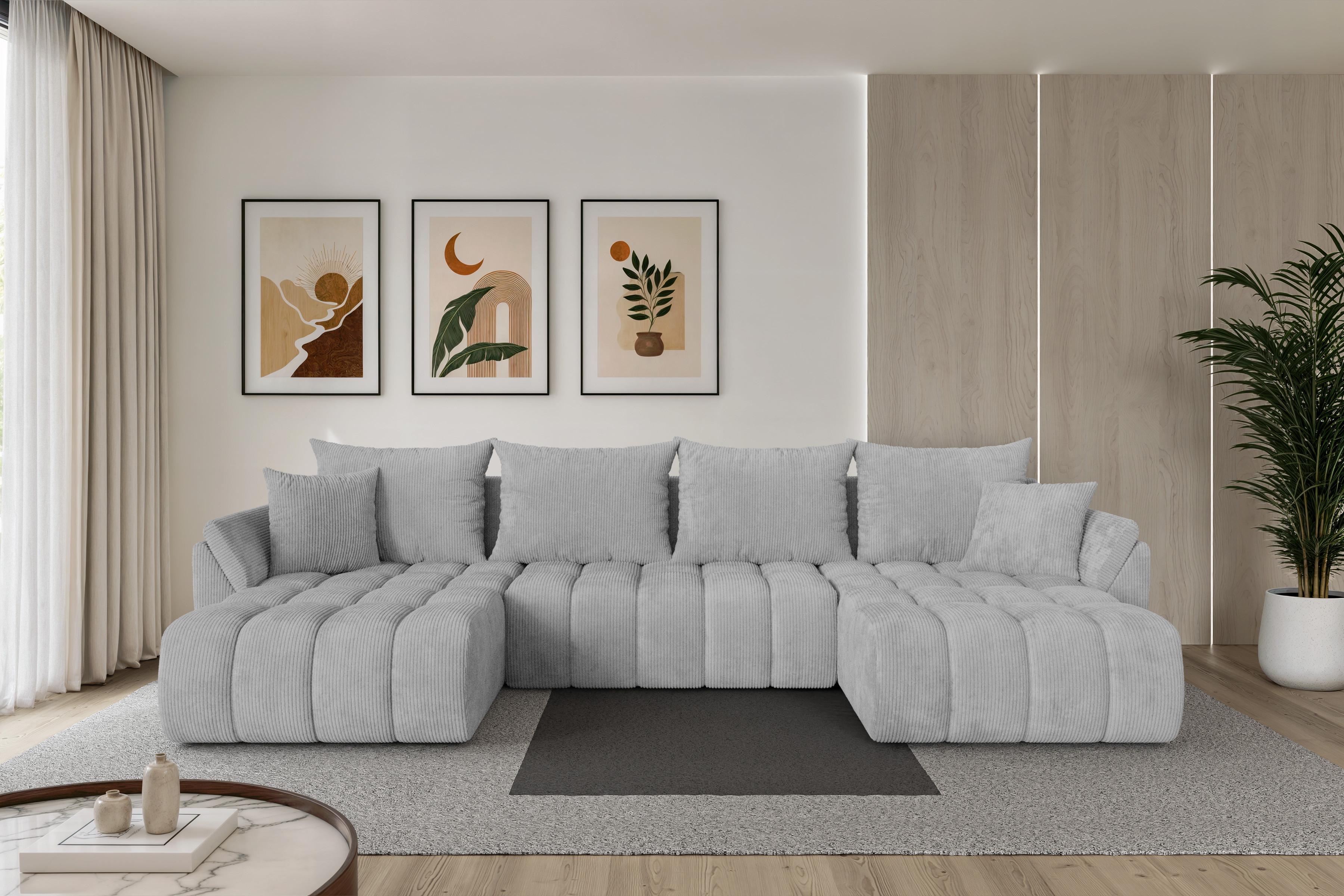 WOHNLANDSCHAFT mit Schlaffunktion und Bettkasten TOKO-U-v1 378x194x86 Grau Cord Textil ALTDECOR Möbel > Sofas & Couches > Wohnlandschaften > Wohnlandschaften U-Form Grau