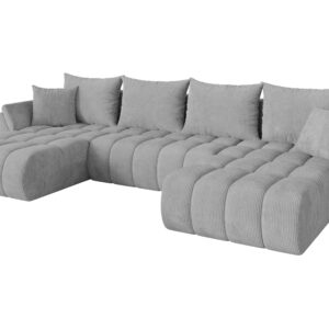 Wohnli Möbelsuche - WOHNLANDSCHAFT mit Schlaffunktion und Bettkasten TOKO-U-v1 378x194x86 Grau Cord