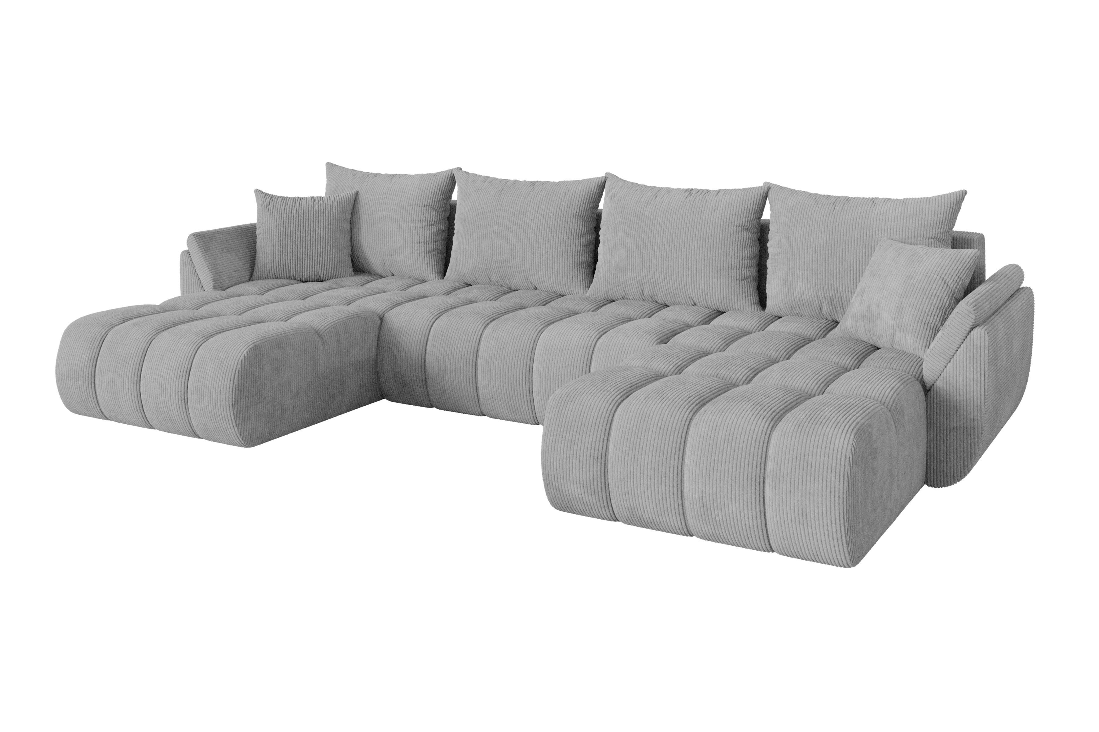 Wohnli Möbelsuche - WOHNLANDSCHAFT mit Schlaffunktion und Bettkasten TOKO-U-v1 378x194x86 Grau Cord