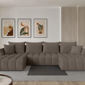 WOHNLANDSCHAFT mit Schlaffunktion und Bettkasten TOKO-U-v1 378x194x86 Braun Bouclé Textil ALTDECOR Möbel > Sofas & Couches > Wohnlandschaften > Wohnlandschaften U-Form Braun