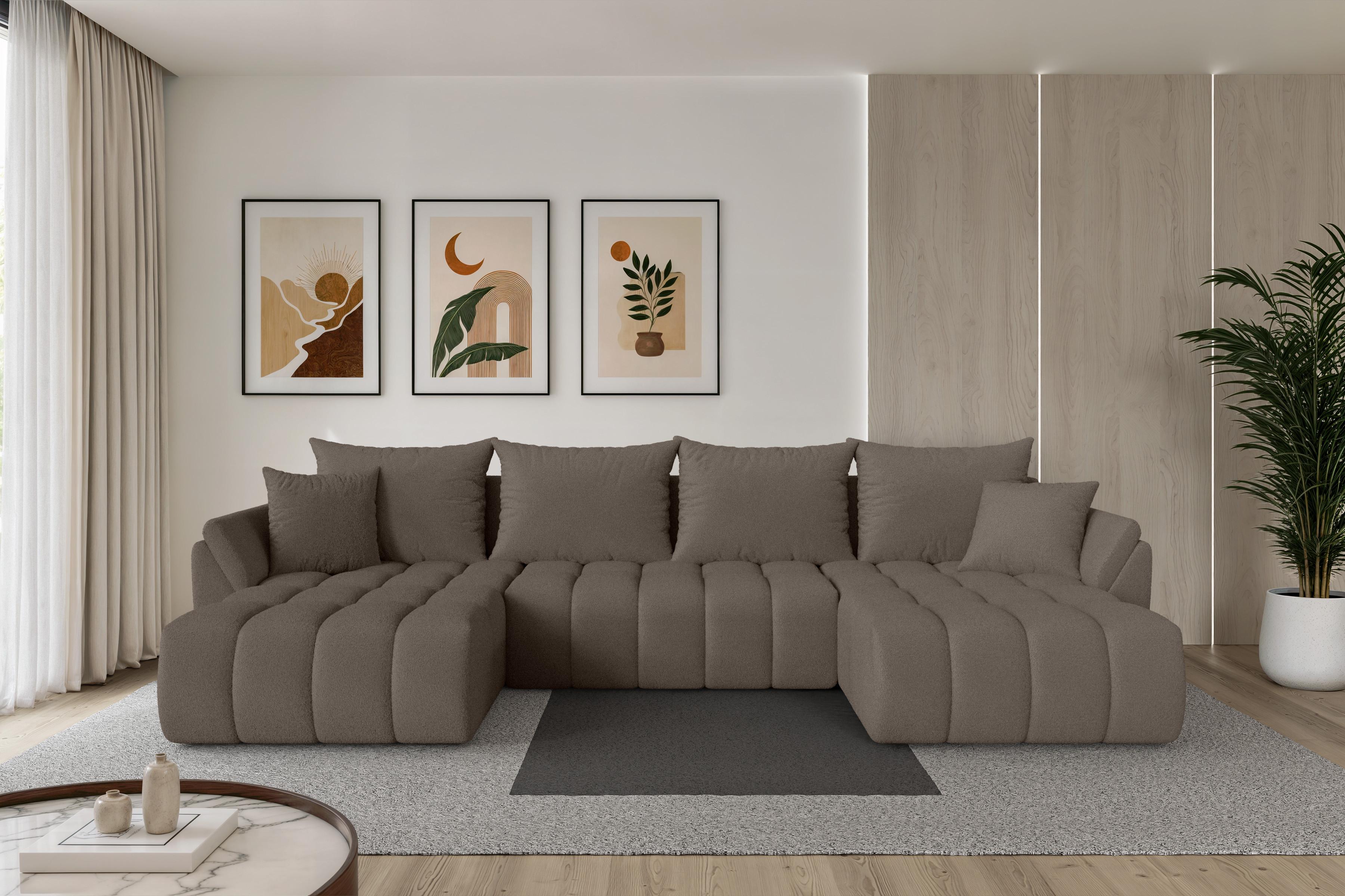 WOHNLANDSCHAFT mit Schlaffunktion und Bettkasten TOKO-U-v1 378x194x86 Braun Bouclé Textil ALTDECOR Möbel > Sofas & Couches > Wohnlandschaften > Wohnlandschaften U-Form Braun