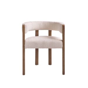 Wohnli Möbelsuche - Abgerundeter Stuhl aus massiver Eiche und Bouclé-Stoff
