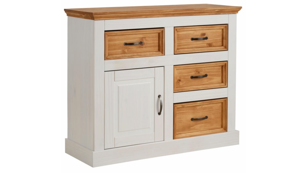 wohnli-moebel-suche-Anrichte-mit-1-Tuer-4-Schubladen-aus-Kiefer-weiss Wohnli Möbelsuche - Anrichte mit 1 Tür / 4 Schubladen aus Kiefer