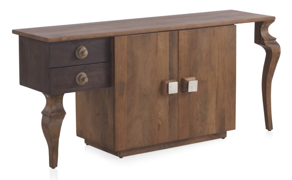 Wohnli Möbelsuche - Asymmetrisches Sideboard mit 2 Türen aus massivem Akazienholz