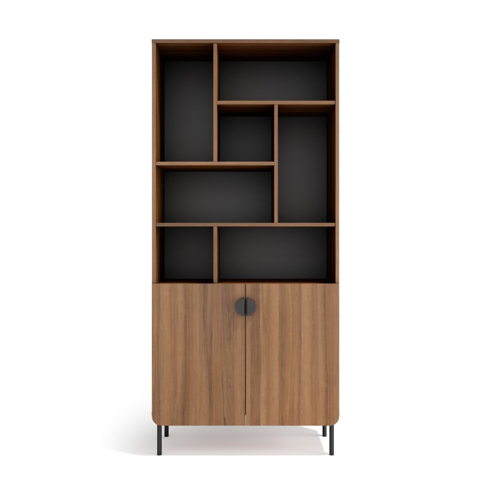 wohnli-moebel-suche-Aufbewahrungsregal-aus-Melamin-in-Nussbaum‑Graphit-180×80×32-cm Wohnli Möbelsuche - Aufbewahrungsregal aus Melamin in Nussbaum‑Graphit 180×80×32 cm
