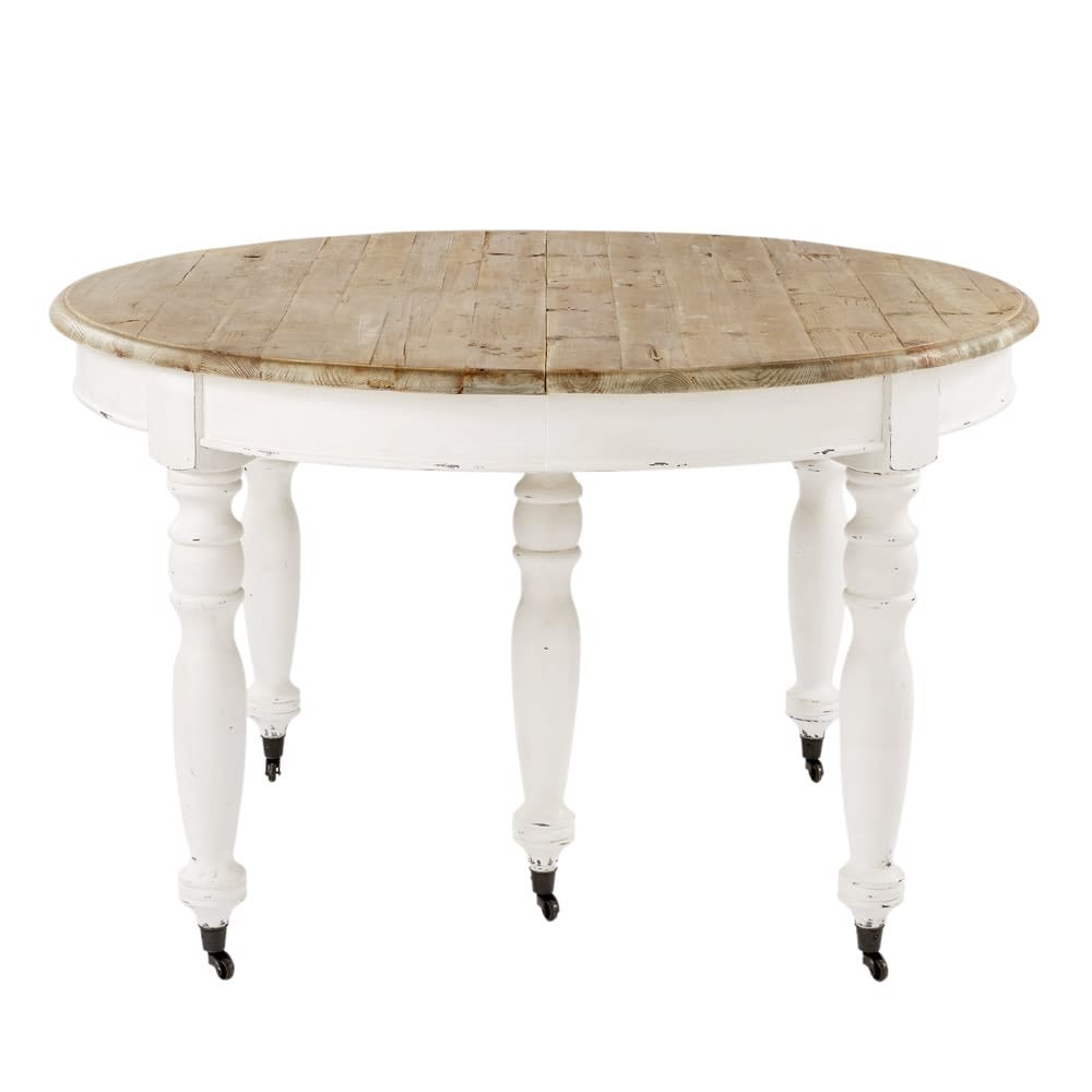 Wohnli Möbelsuche - Ausziehbarer Esstisch aus recyceltem Holz und Pappelholz 6/14 Personen auf Rollen