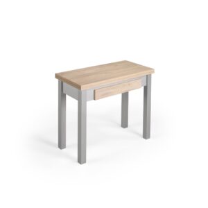 wohnli-moebel-suche-Ausziehbarer-Tisch-Klappsystem-aus-Melamin-in-Eiche‑Grau-L4080-cm Wohnli Möbelsuche - Ausziehbarer Tisch Klappsystem aus Melamin in Eiche?Grau L40/80 cm