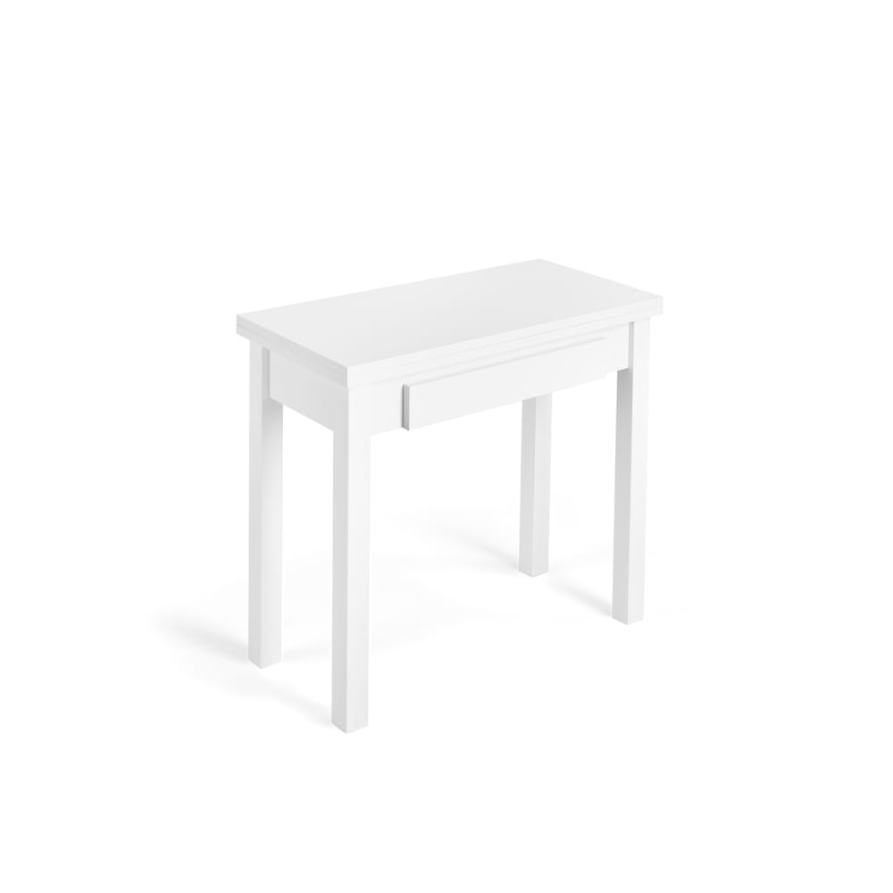 wohnli-moebel-suche-Ausziehbarer-Tisch-Klappsystem-aus-Melamin-und-Metall-weiss-L4080-cm Wohnli Möbelsuche - Ausziehbarer Tisch Klappsystem aus Melamin und Metall weiß L40/80 cm