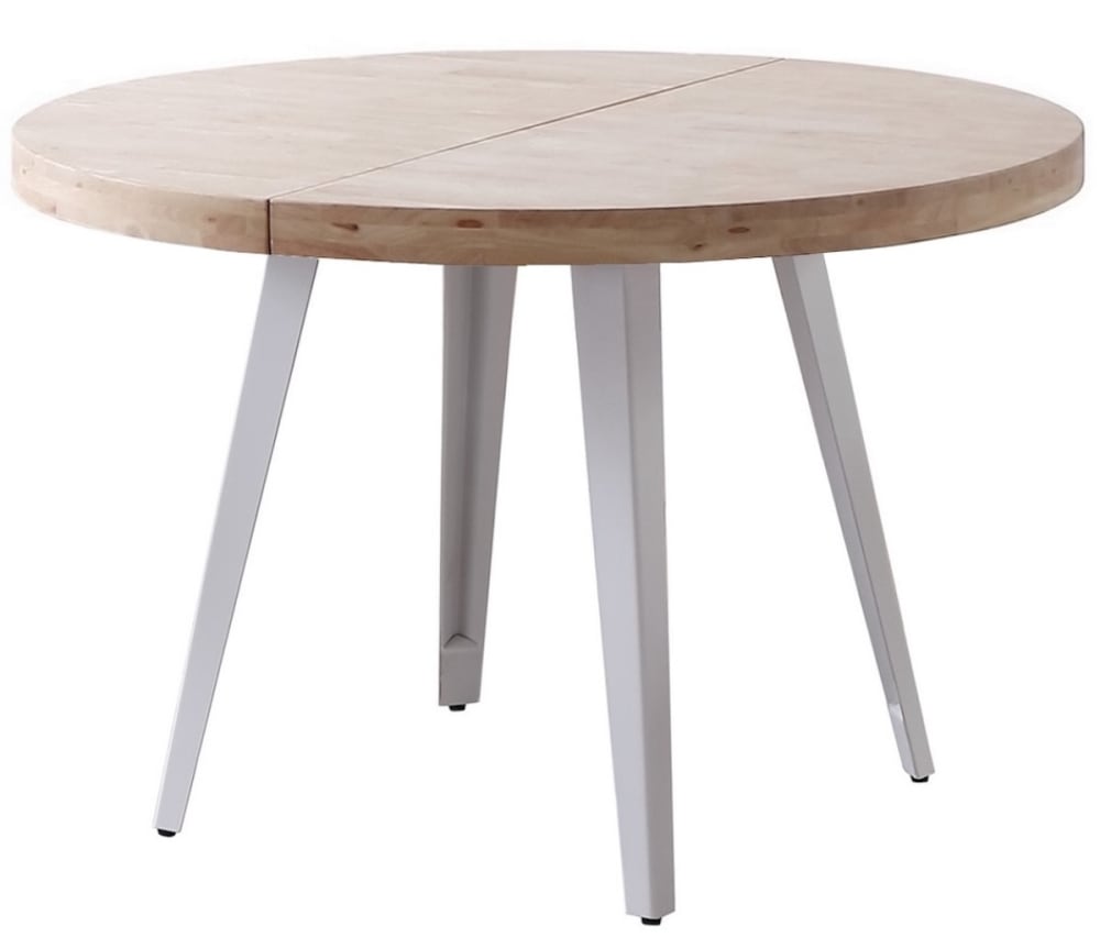 Wohnli Möbelsuche - Ausziehbarer runder Esstisch aus Holz und Stahl D120