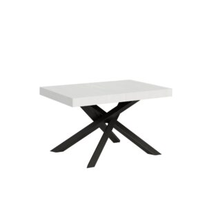 Wohnli Möbelsuche - Ausziehtisch 90x130/234 cm Esche weiß mit Eisenrahmen aus Anthrazit