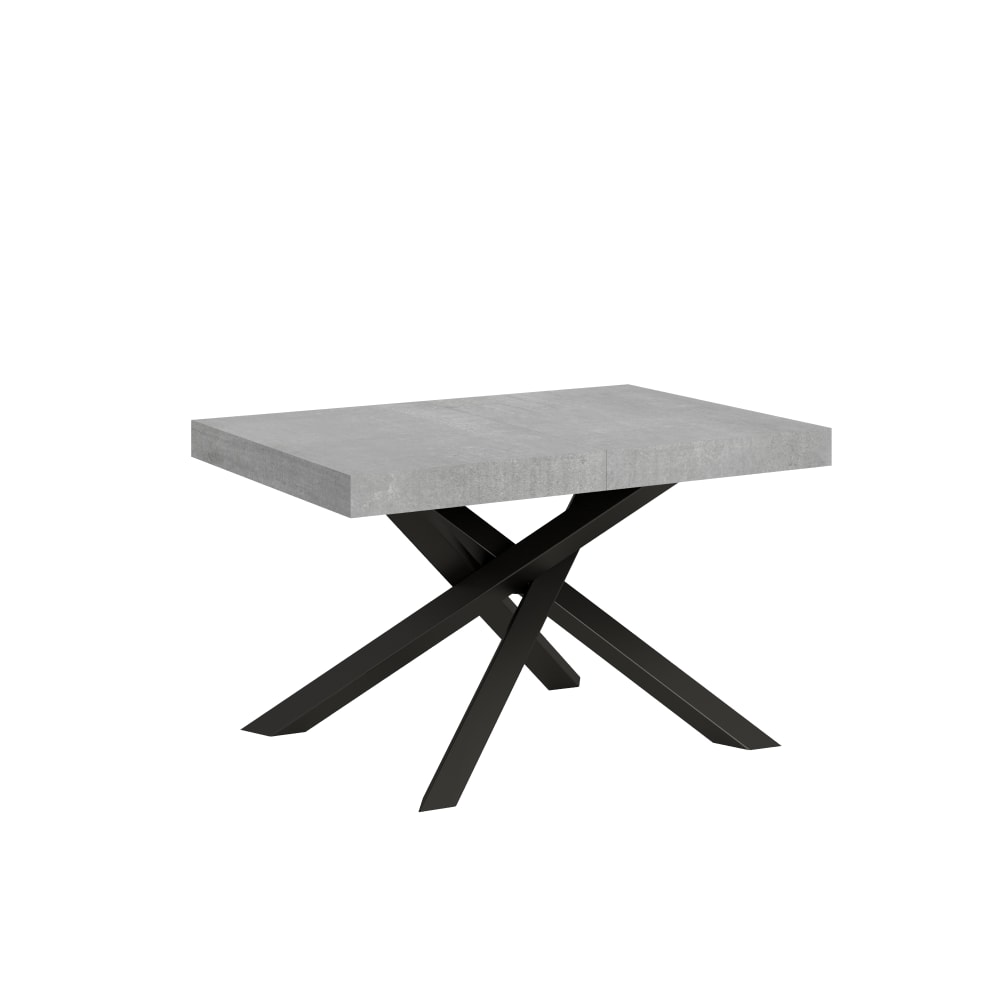 Wohnli Möbelsuche - Ausziehtisch 90x130/234 cm Zement mit Eisenrahmen aus Anthrazit