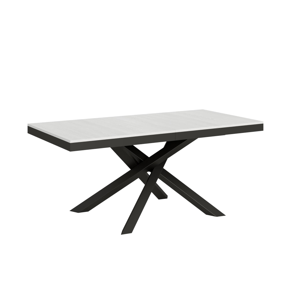 Wohnli Möbelsuche - Ausziehtisch 90x180/440 cm Esche weiß mit Eisenrahmen aus Anthrazit