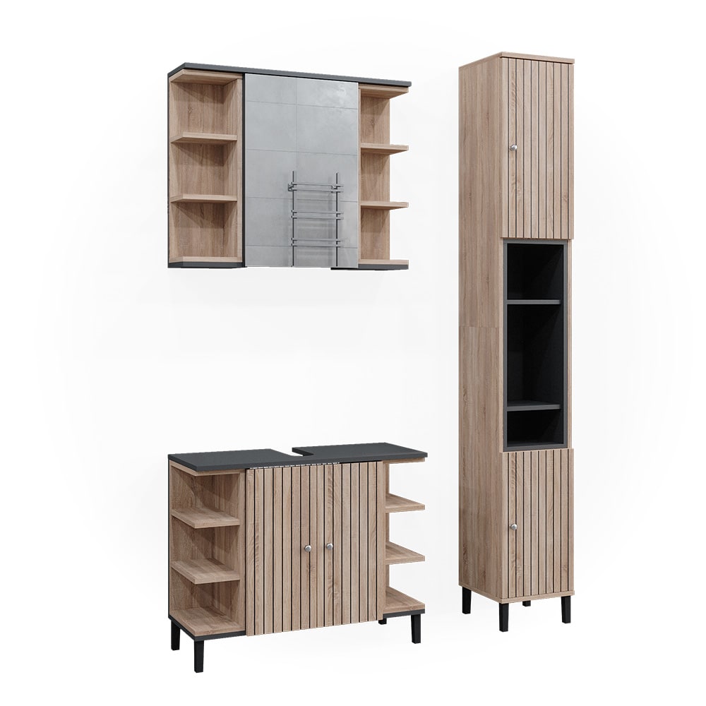 wohnli-moebel-suche-Badmoebel-Set-3-Teile-mit-Hochschrank-Sonoma-79-x-64cm Wohnli Möbelsuche - Badmöbel Set 3 Teile