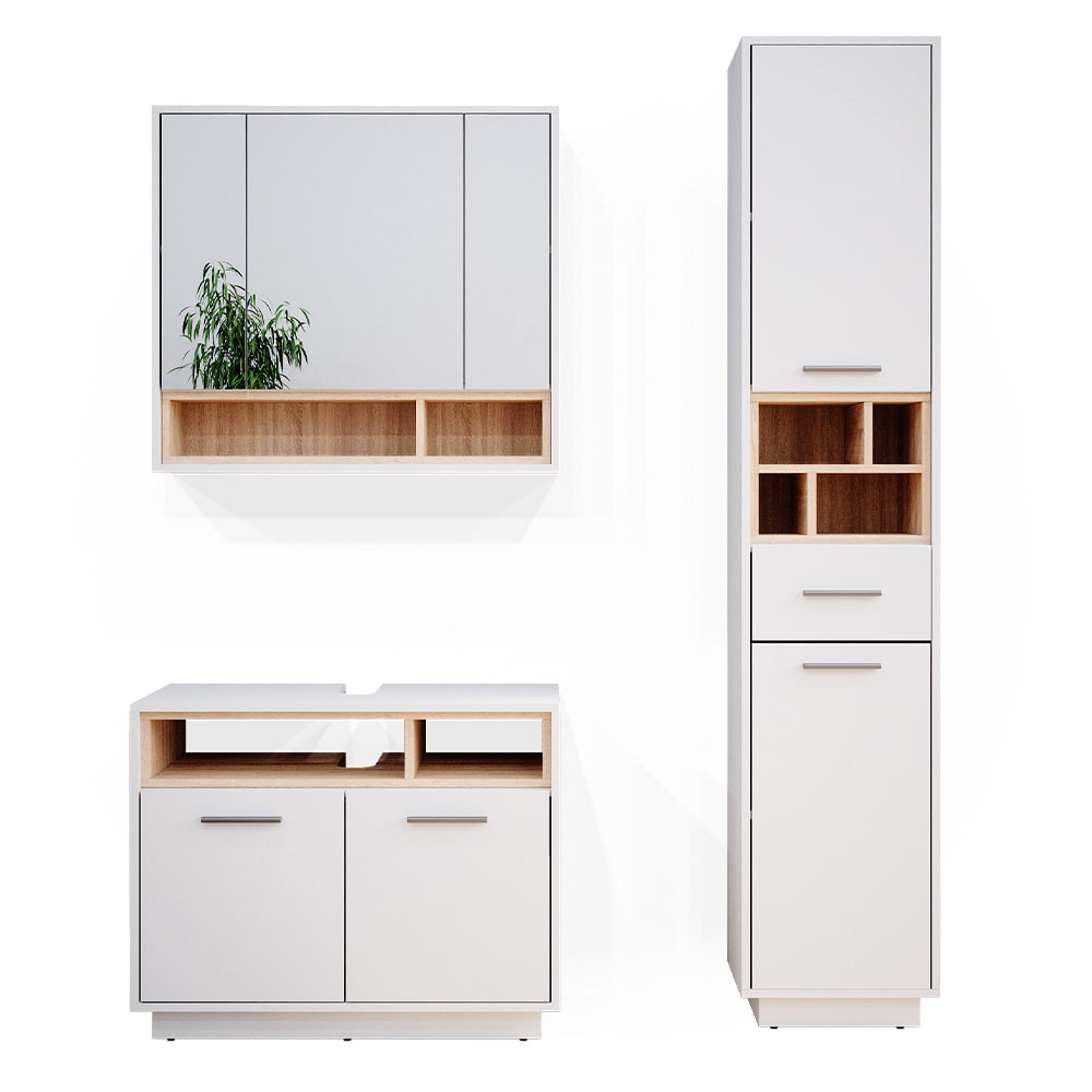 wohnli-moebel-suche-Badmoebel-Set-3-Teile-mit-Hochschrank-Weiss-80-x-190cm Wohnli Möbelsuche - Badmöbel Set 3 Teile