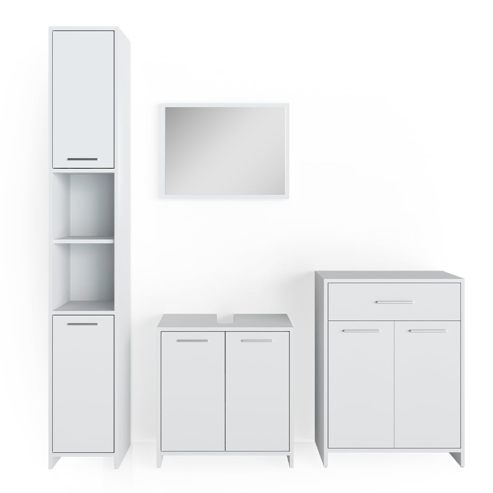 wohnli-moebel-suche-Badmoebel-Set-4-Teile-mit-Hochschrank-und-Kommode-Weiss-58-x-60cm Wohnli Möbelsuche - Badmöbel Set 4 Teile
