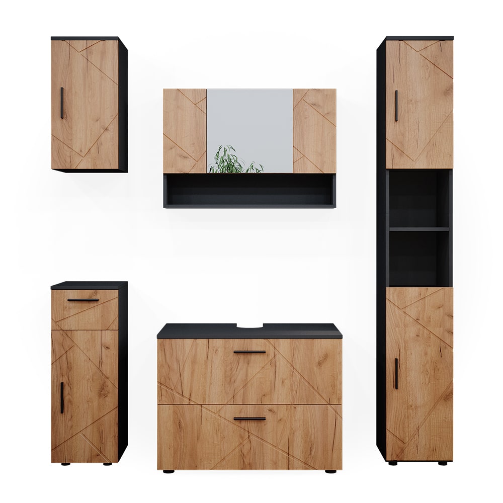 wohnli-moebel-suche-Badmoebel-Set-5-Teile-Goldkraft-EicheAnthrazit-41-x-80cm Wohnli Möbelsuche - Badmöbel Set 5 Teile