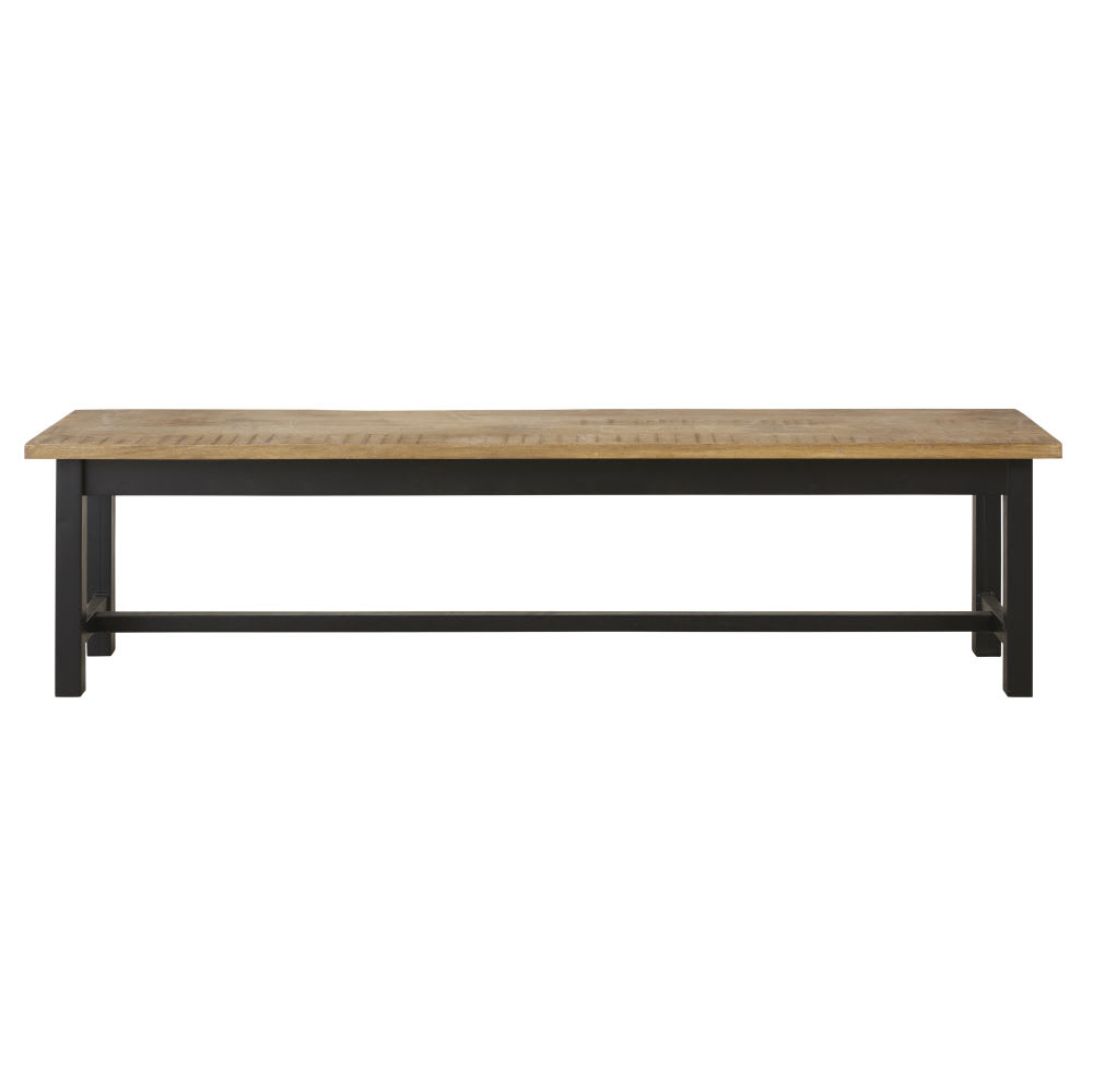 Wohnli Möbelsuche - Bank aus massivem Mangoholz und mattschwarzem Stahl