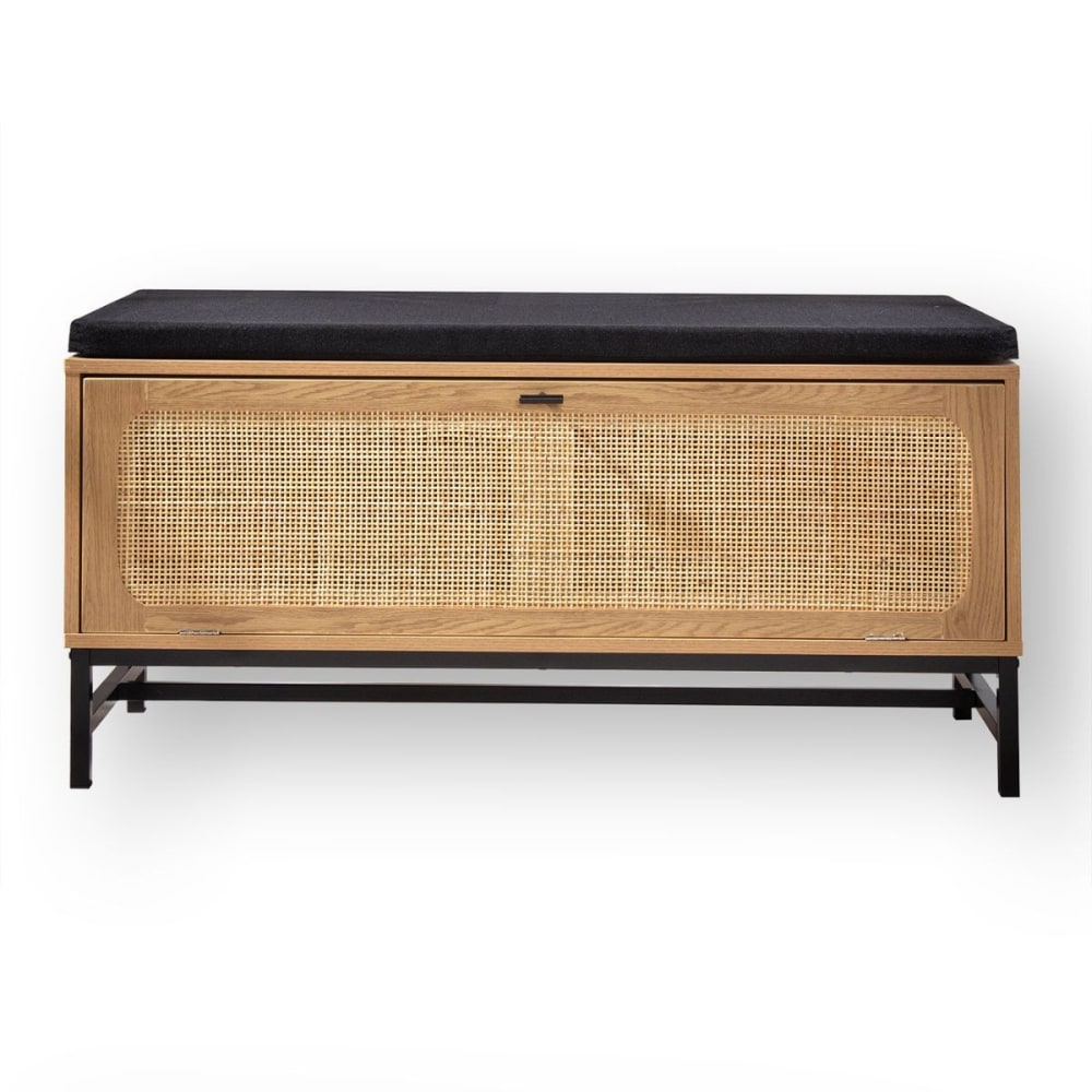 wohnli-moebel-suche-Bank-mit-Schuhablage-in-Eichenoptik-und-Rattanfront-L100-cm Wohnli Möbelsuche - Bank mit Schuhablage in Eichenoptik und Rattanfront - L100 cm
