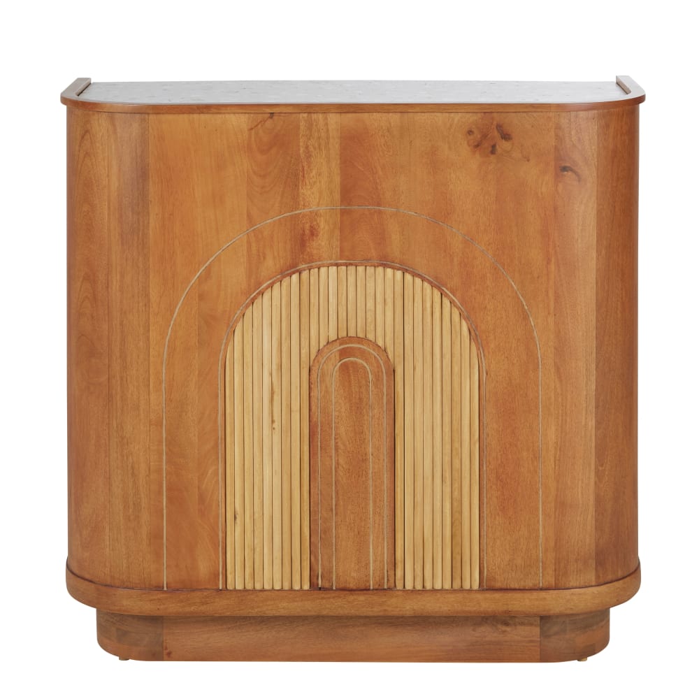 Wohnli Möbelsuche - Bar aus Mangoholz mit Rattan-Akzenten