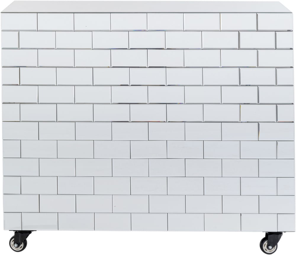 Wohnli Möbelsuche - Bar mit Weinregal aus Spiegelkacheln und Holz