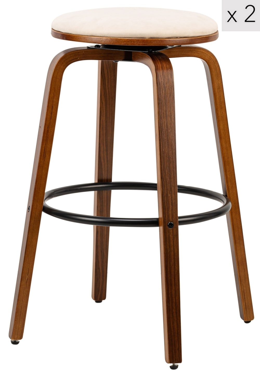 Wohnli Möbelsuche - Barhocker (2er Set) aus Massivholz und Samt Beige