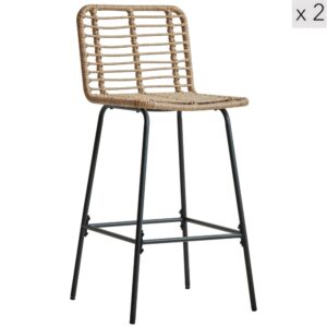 Wohnli Möbelsuche - Barhocker (2er Set) aus Metall und Rattan Braun