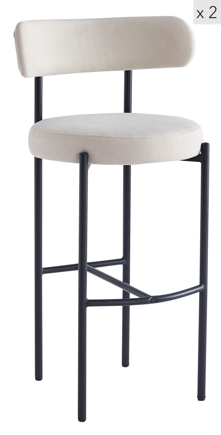wohnli-moebel-suche-Barhocker-2er-Set-aus-Metall-und-Stoff-Beige Wohnli Möbelsuche - Barhocker (2er Set) aus Metall und Stoff Beige