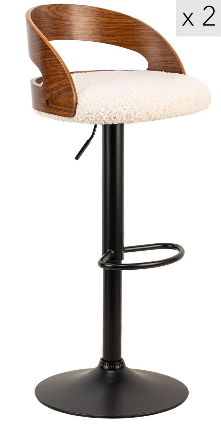Wohnli Möbelsuche - Barhocker (2er Set) aus Metall und Wolle Weiß