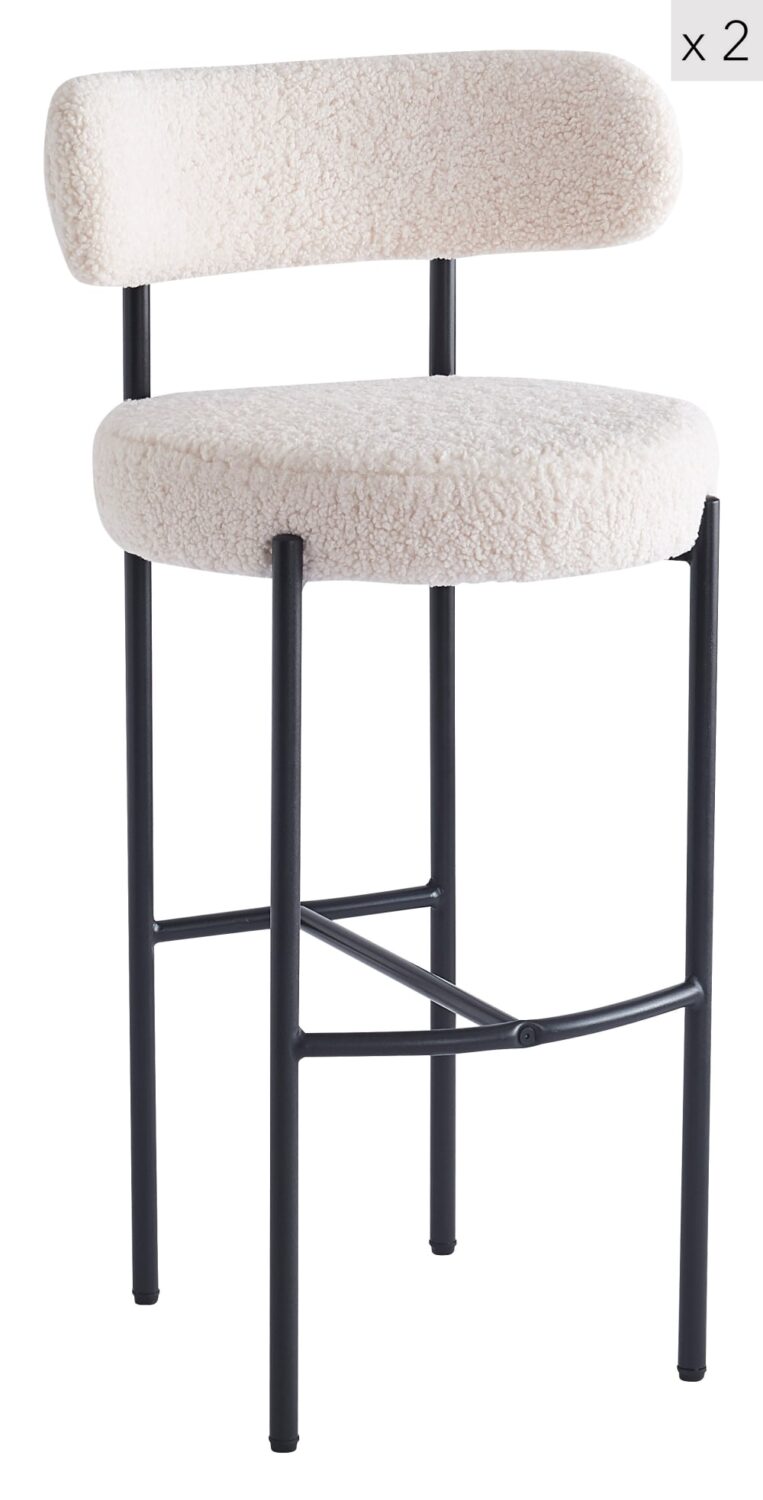 Wohnli Möbelsuche - Barhocker (2er Set) aus Metall und Wolle Weiß