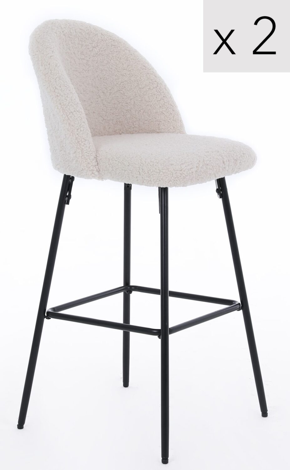 Wohnli Möbelsuche - Barhocker (2er Set) aus Metall und Wolle Weiß