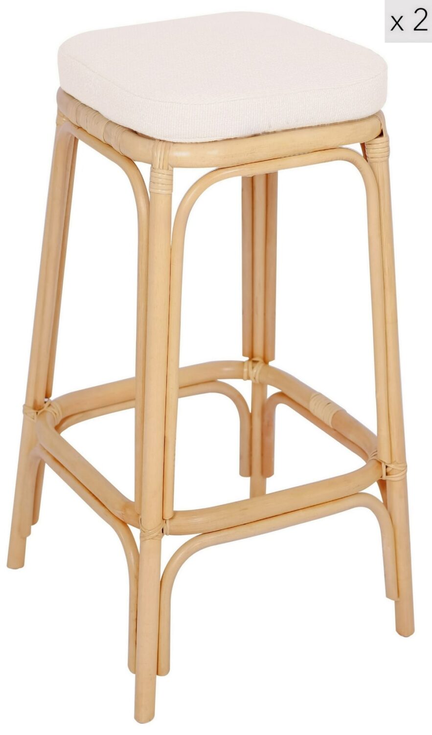 Wohnli Möbelsuche - Barhocker (2er Set) aus Rattan und Stoff Beige