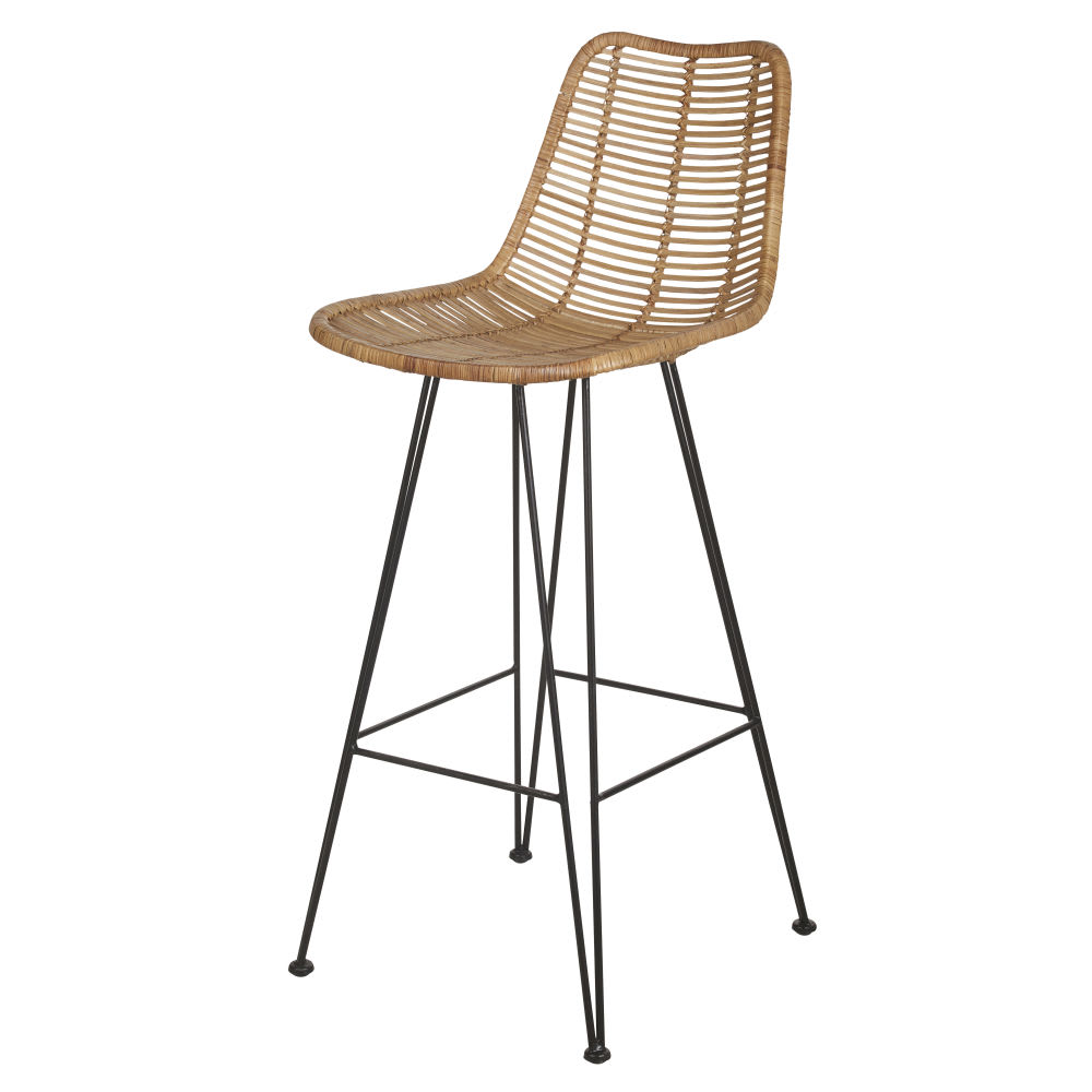 Wohnli Möbelsuche - Barhocker aus Rattangeflecht und schwarzem Stahl H75