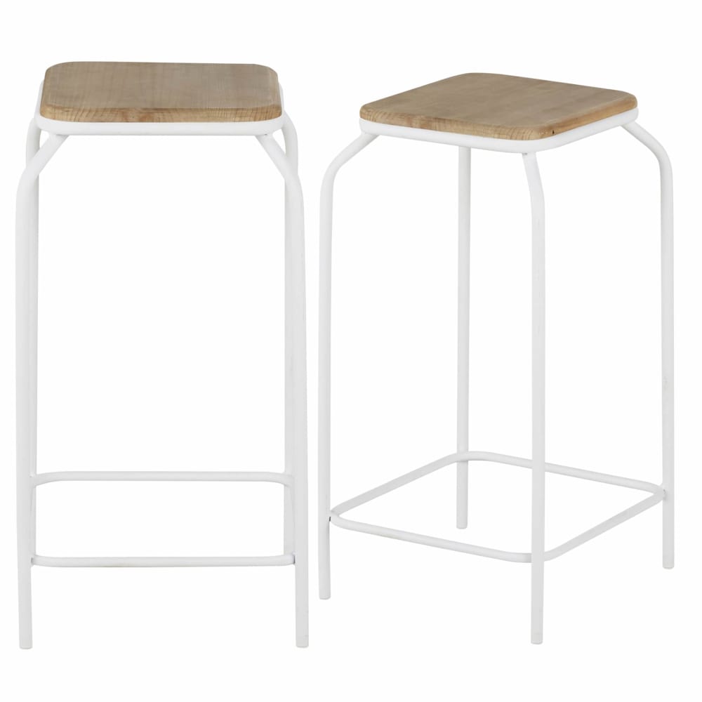 wohnli-moebel-suche-Barhocker-aus-weissem-Stahl-und-Tannenholz-2-Stueck-H65cm Wohnli Möbelsuche - Barhocker aus weißem Stahl und Tannenholz (2 Stück)