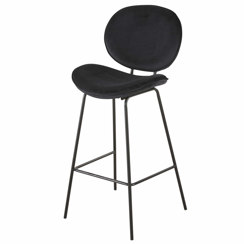 wohnli-moebel-suche-Barstuhl-aus-schwarzem-Stahl-mit-schwarzem-Samtbezug-H73 Wohnli Möbelsuche - Barstuhl aus schwarzem Stahl mit schwarzem Samtbezug H73