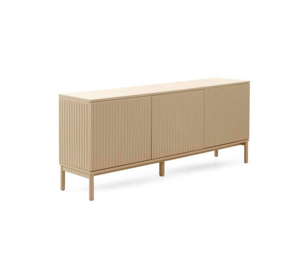 Wohnli Möbelsuche - Beige Sideboard mit geriffelten Schlitzen an Türen und Seiten