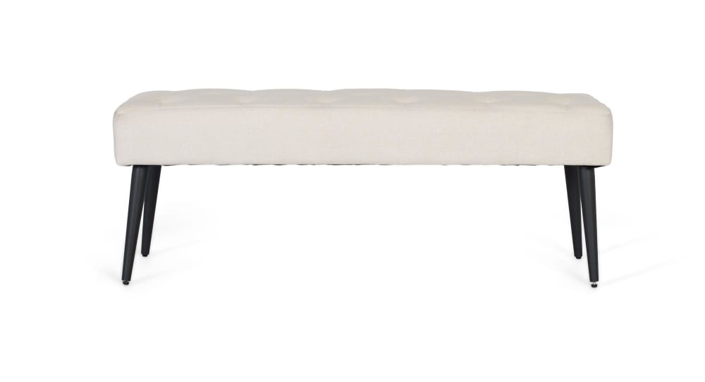 Wohnli Möbelsuche - Beige Stoffbank mit schwarzen Eisenbeinen