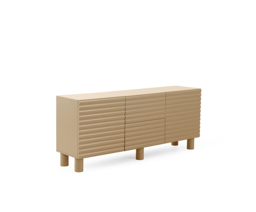 Wohnli Möbelsuche - Beigefarbener Sideboard mit Wellenrelief an Türen und Schubladen