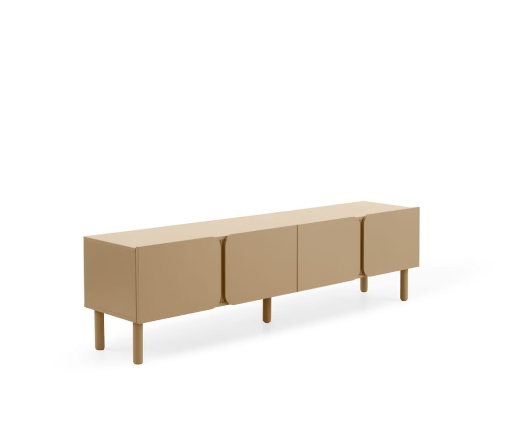 Wohnli Möbelsuche - Beigefarbener TV-Schrank mit abgerundeten Ecken an den Türen